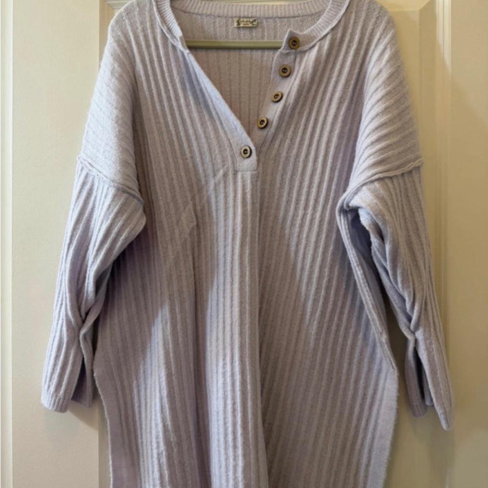Free People Light Purple Ribbed Henley Top